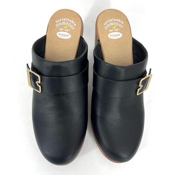 Dr Scholl's Women's 8.5 Faux Leather Vegan Block Heeled Wake Up Clogs Mules - Picture 3 of 8